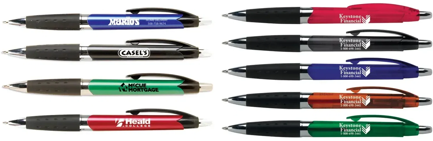 Comfort Grip Calhoun Pen. Contoured comfort-grip ballpoint pen with click action for office giveaways, view 3