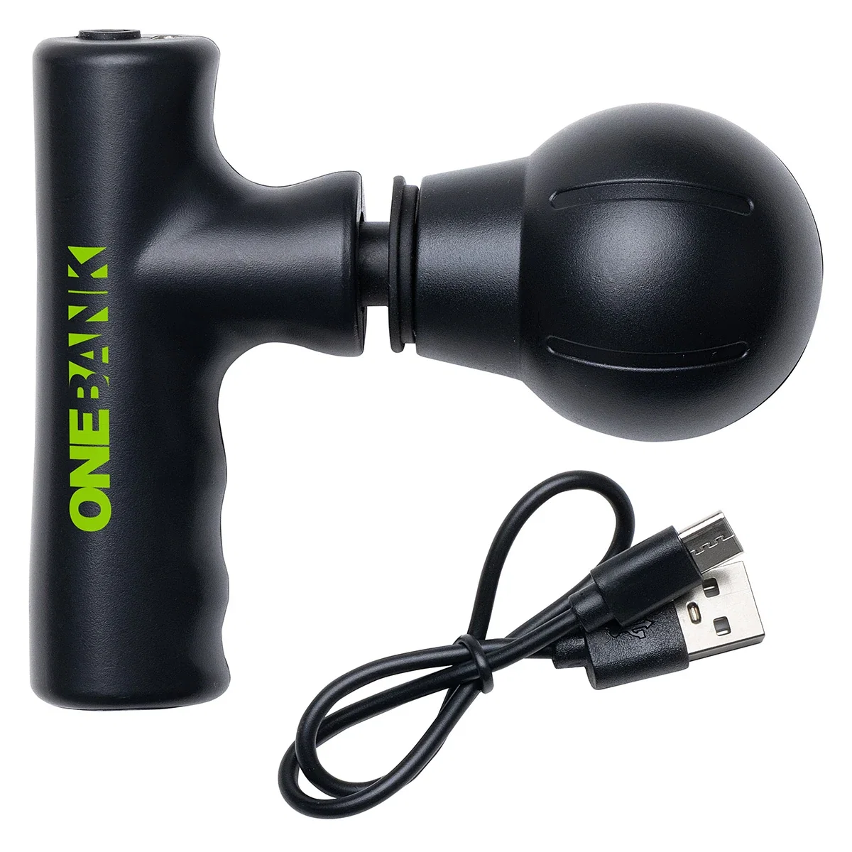 Comfort Logic Mini Massage Gun shown with its interchangeable head attachments