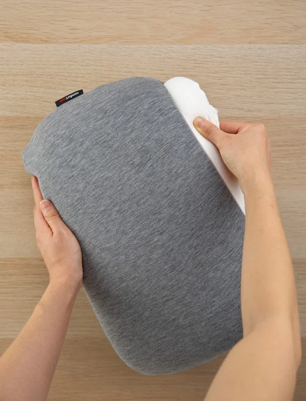 Comfort Logic Pillow folded and compressed for packing, detail view