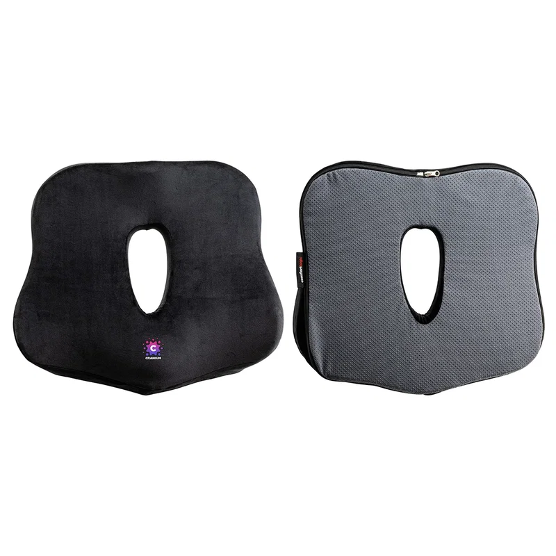 Comfort Logic Heavenly Seat Cushion in use on a chair, lifestyle shot of the branded cushion