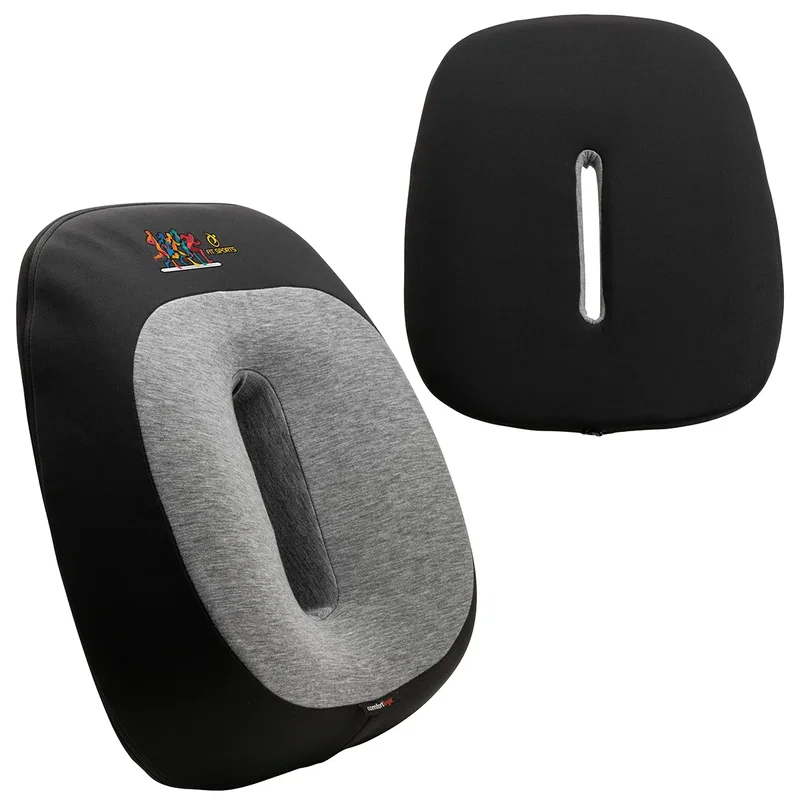 Comfort Logic Heavenly Support Back Pillow shown from the side, side profile of the branded pillow