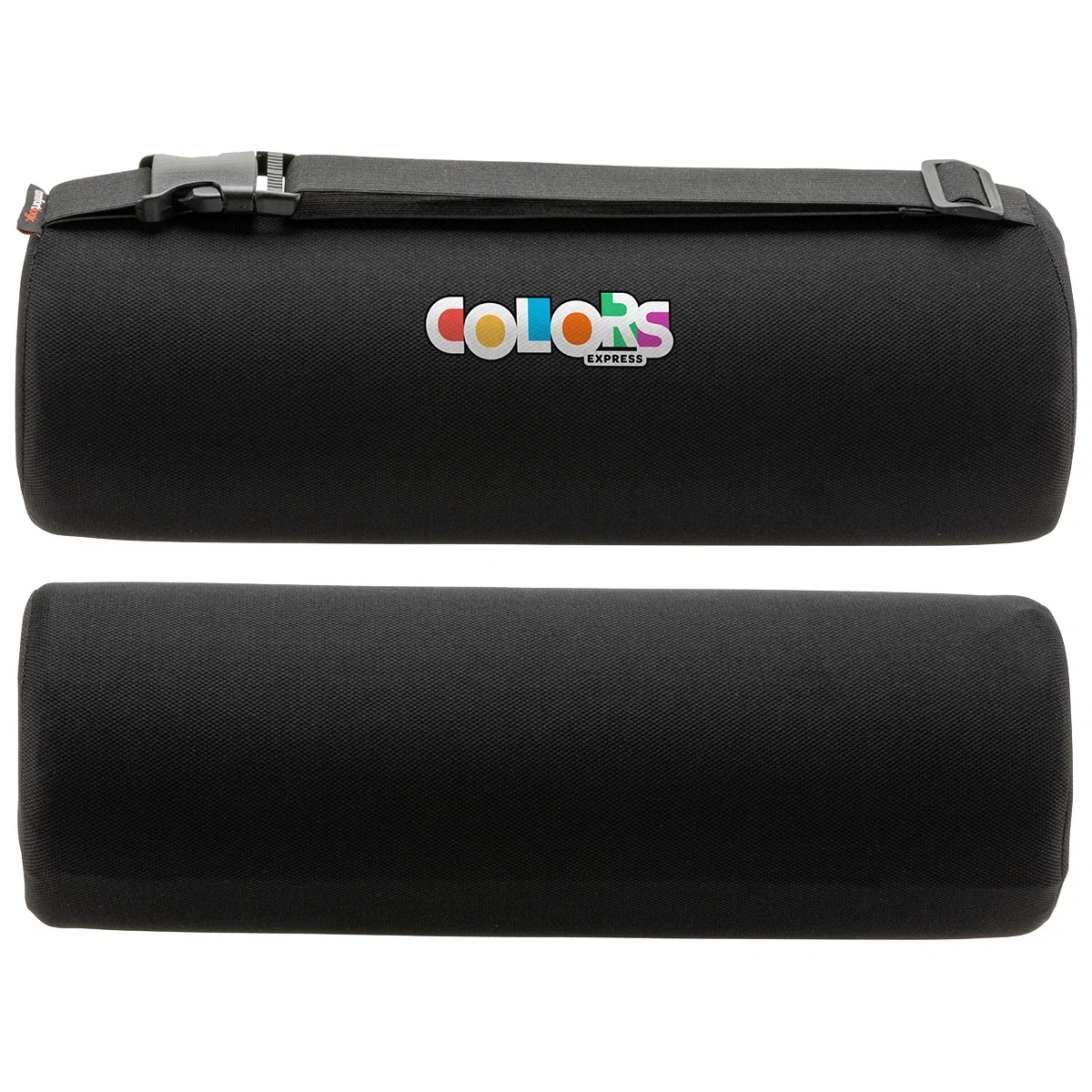 Custom Comfort Logic Lumbar Support Roll Pillow, front view of the branded roll pillow