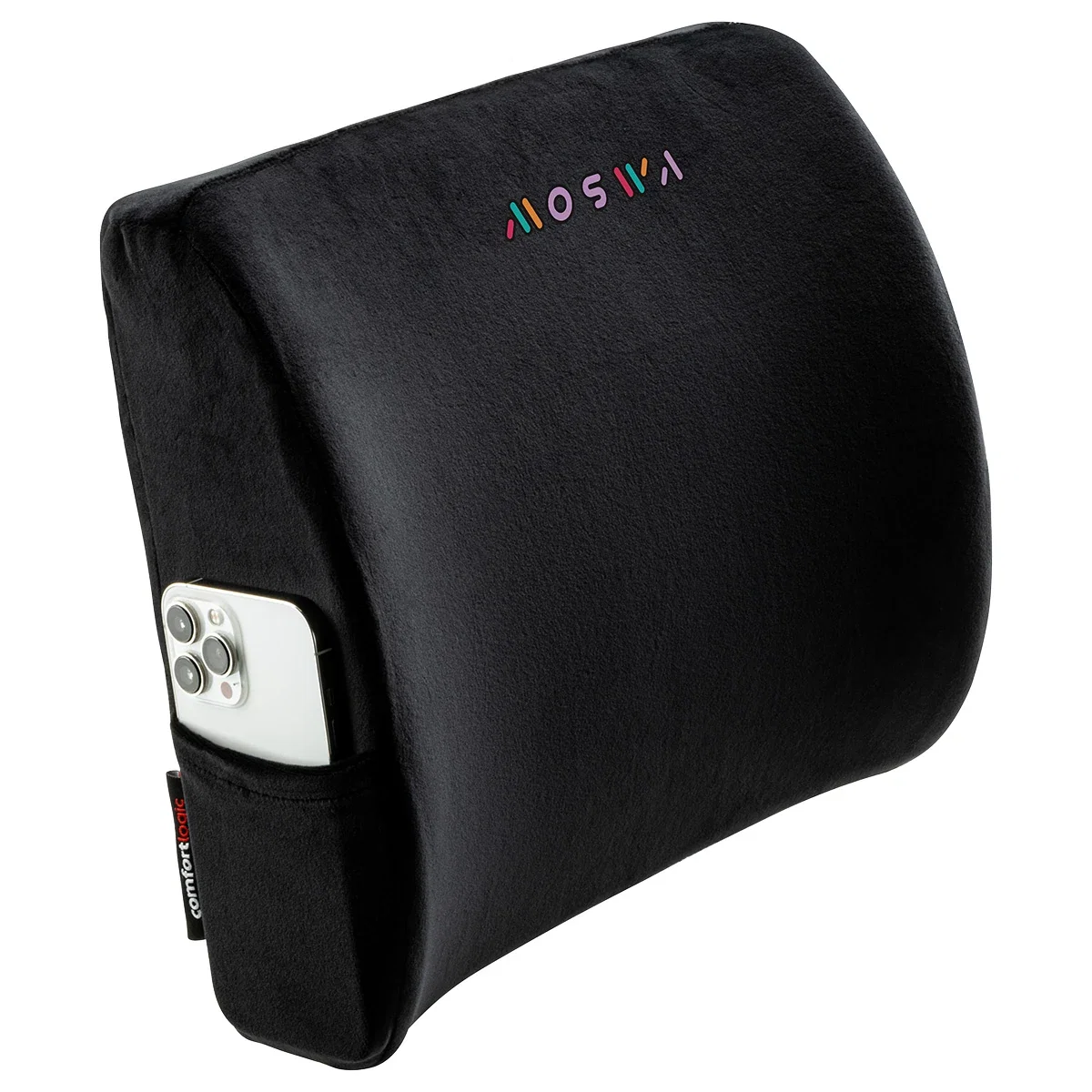 Custom Comfort Logic Lumbar Support Wedge Pillow, front view of the branded ergonomic wedge pillow