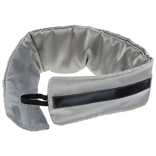 Comfort Logic custom branded satin heated eye mask worn for at-home relaxation