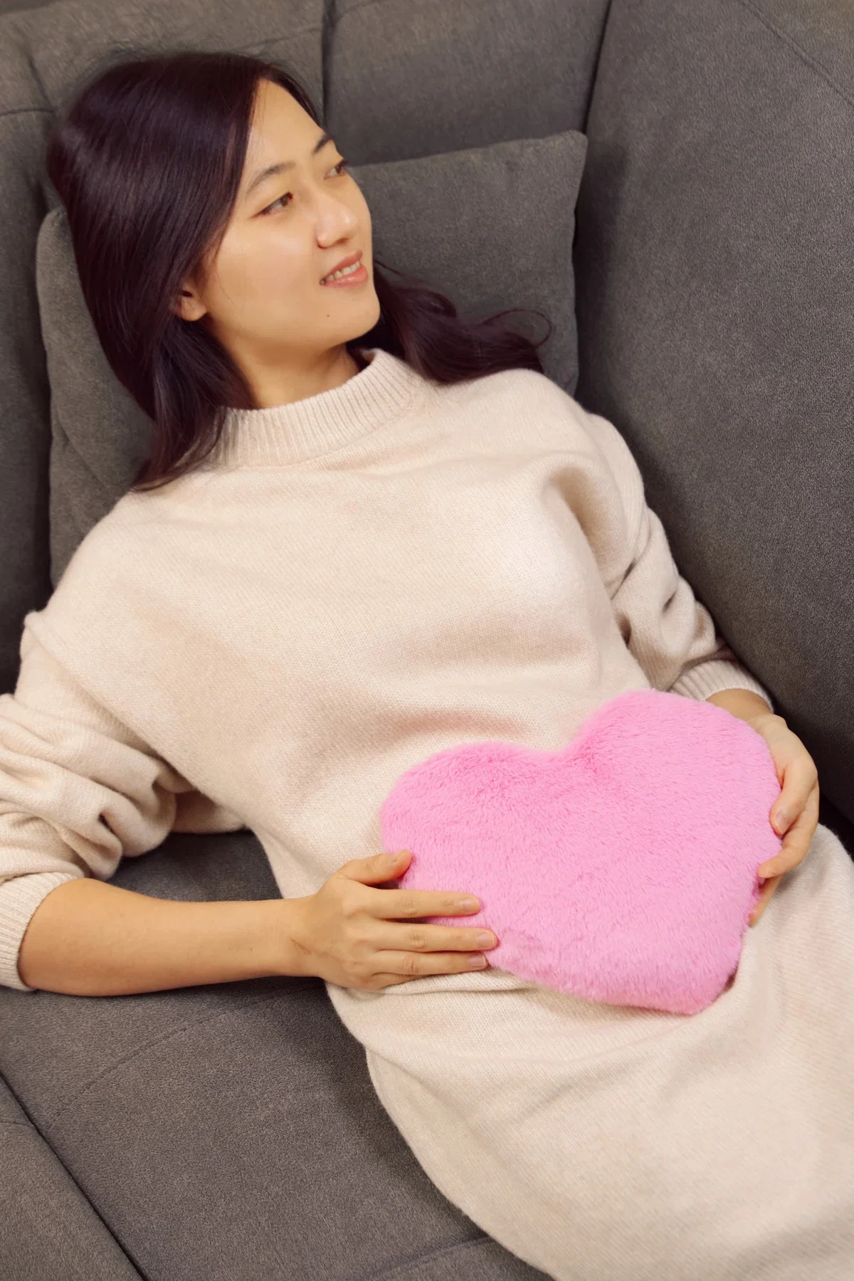 Close-up of the Comfort Pals Heart warmer's branded imprint area