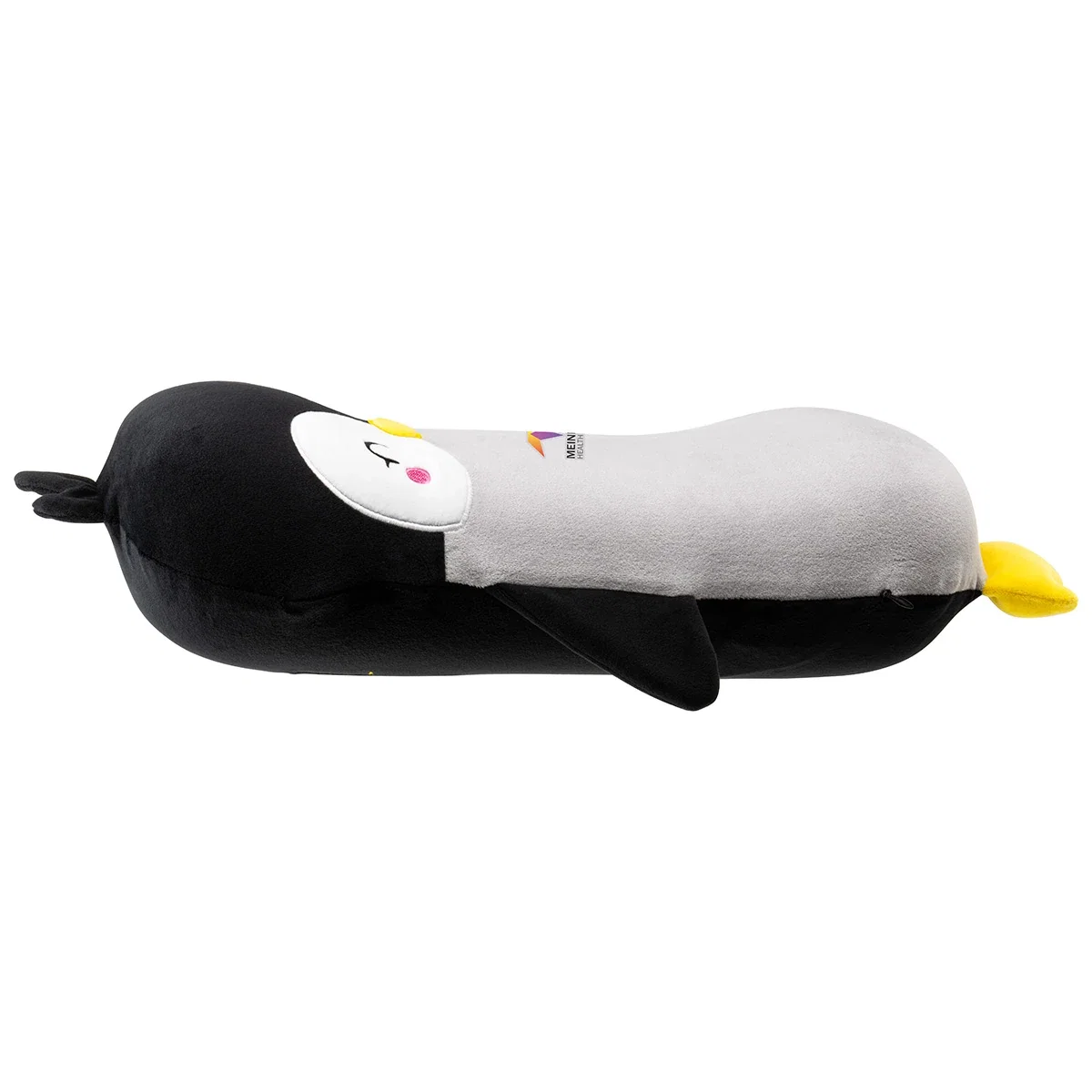 Side profile of the promotional Comfort Pals Huggable Comfort Pillow shaped like a penguin