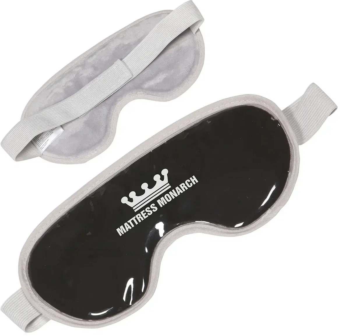 Branded ComfortClay plush eye mask angled view of the soft plush backing