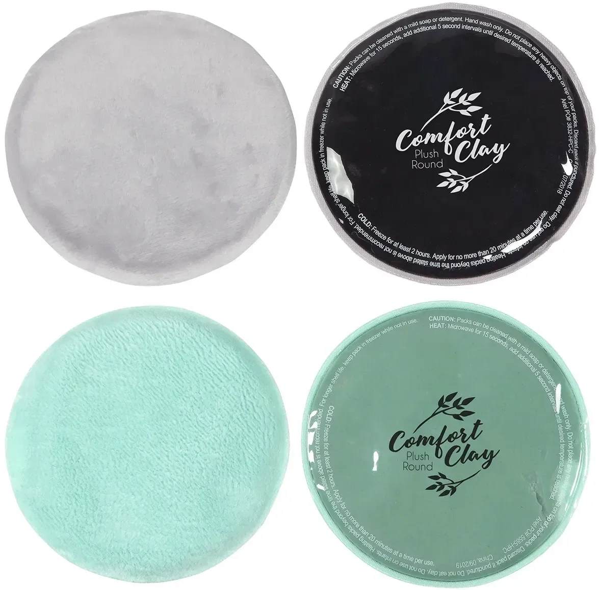 ComfortClay plush round hot and cold pack with custom logo, promotional branded therapy gift