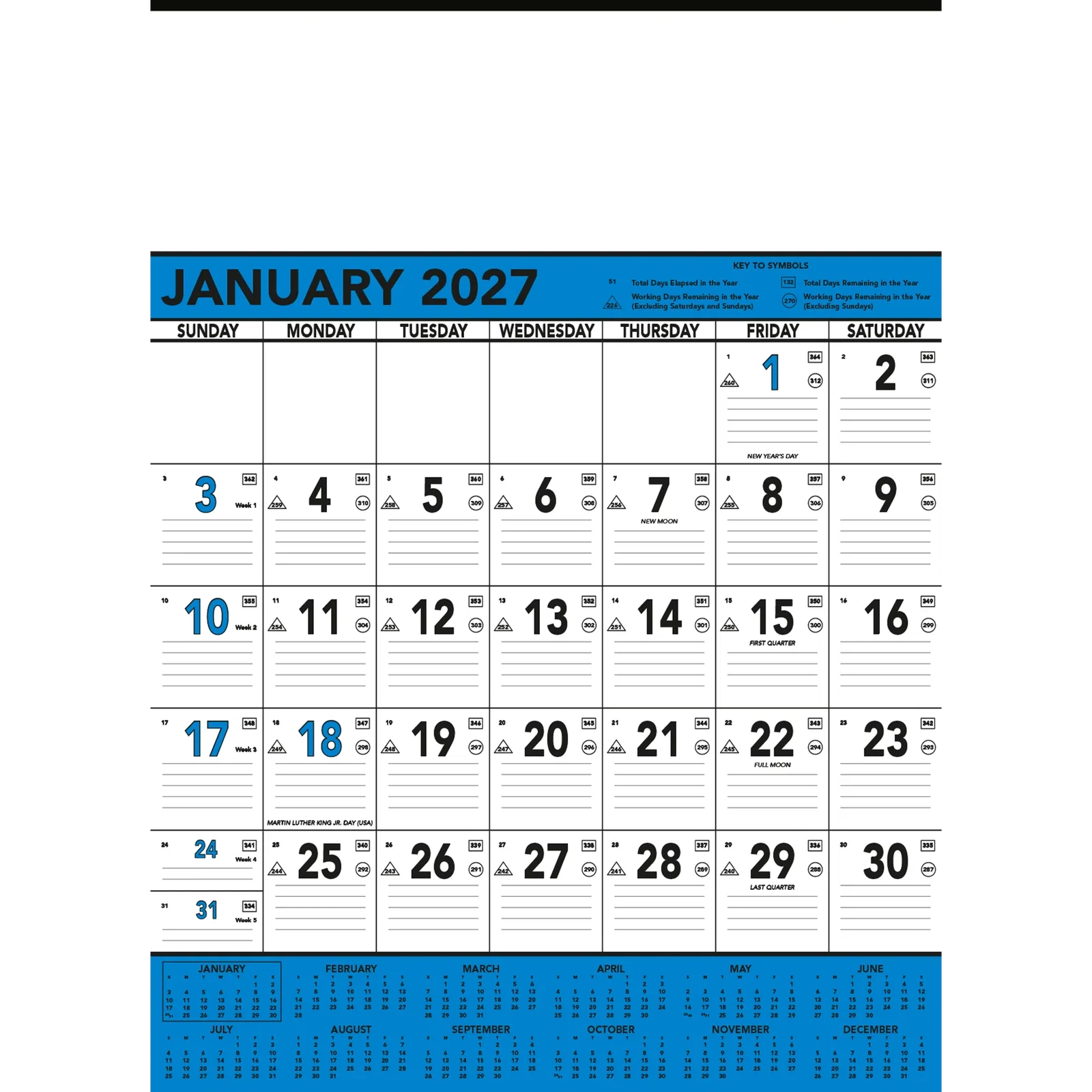 Commercial Planner Wall Calendar: Blue & Black 2025, 1 Color Imprint — view 3