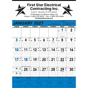 Commercial Planner Wall Calendar: Blue & Black 2025, 1 Color Imprint