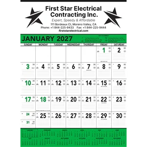 Commercial Planner Wall Calendar: Green & Black 2025, 1 Color Imprint