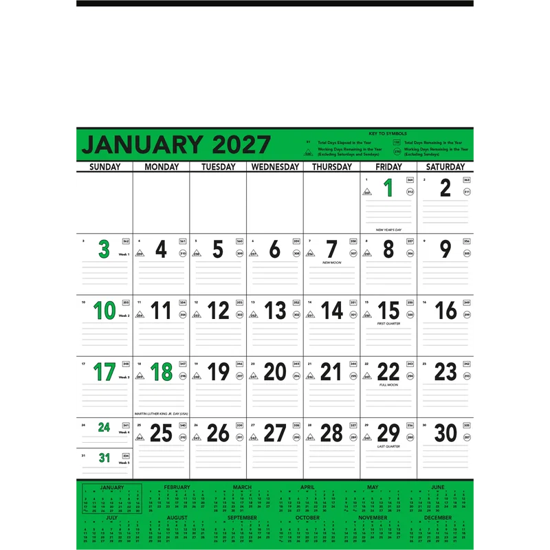 Commercial Planner Wall Calendar: Green & Black 2025, 1 Color Imprint — view 3