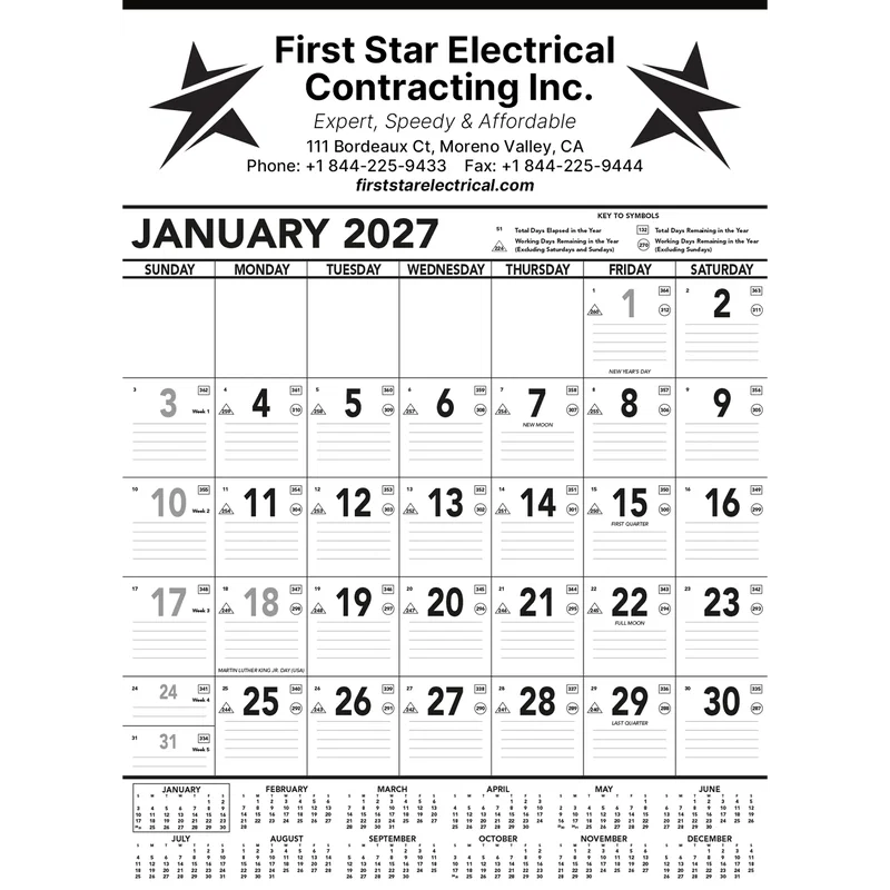 Commercial Planner Wall Calendar: Grey & Black 2025, 1 Color Imprint