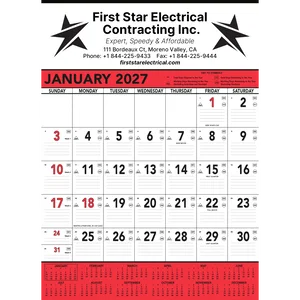 Commercial Planner Wall Calendar: Red & Black 2025, 1 Color Imprint