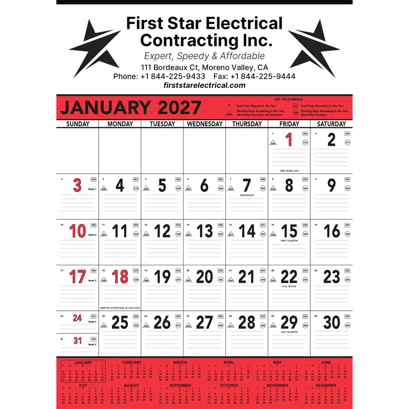 Commercial Planner Wall Calendar: Red & Black 2025, 1 Color Imprint — view 2