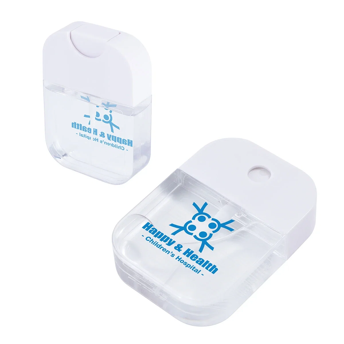 Close-up of the Compact 1.20 oz Hand Sanitizer's label and logo imprint area