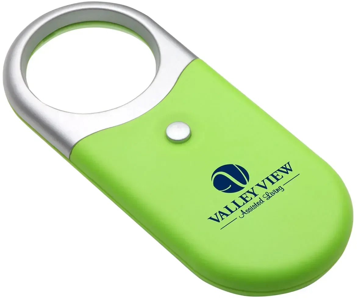 Custom Compact LED magnifier side profile showing slim handle and logo