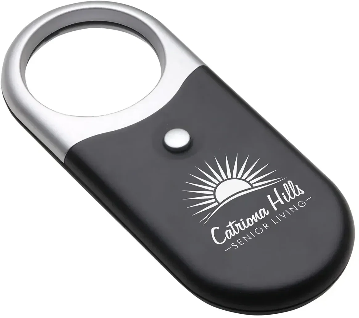 Branded 3X magnifier light enlarging fine print, in-use detail view