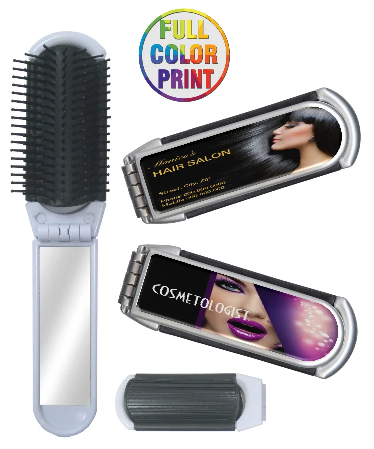 Compact Folding Hair Brush with Mirror — view 2
