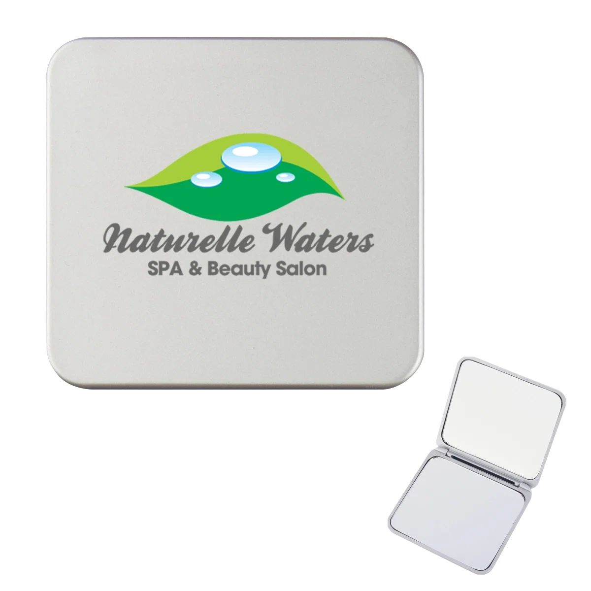 Oval compact mirror closed, showing the smooth outer shell