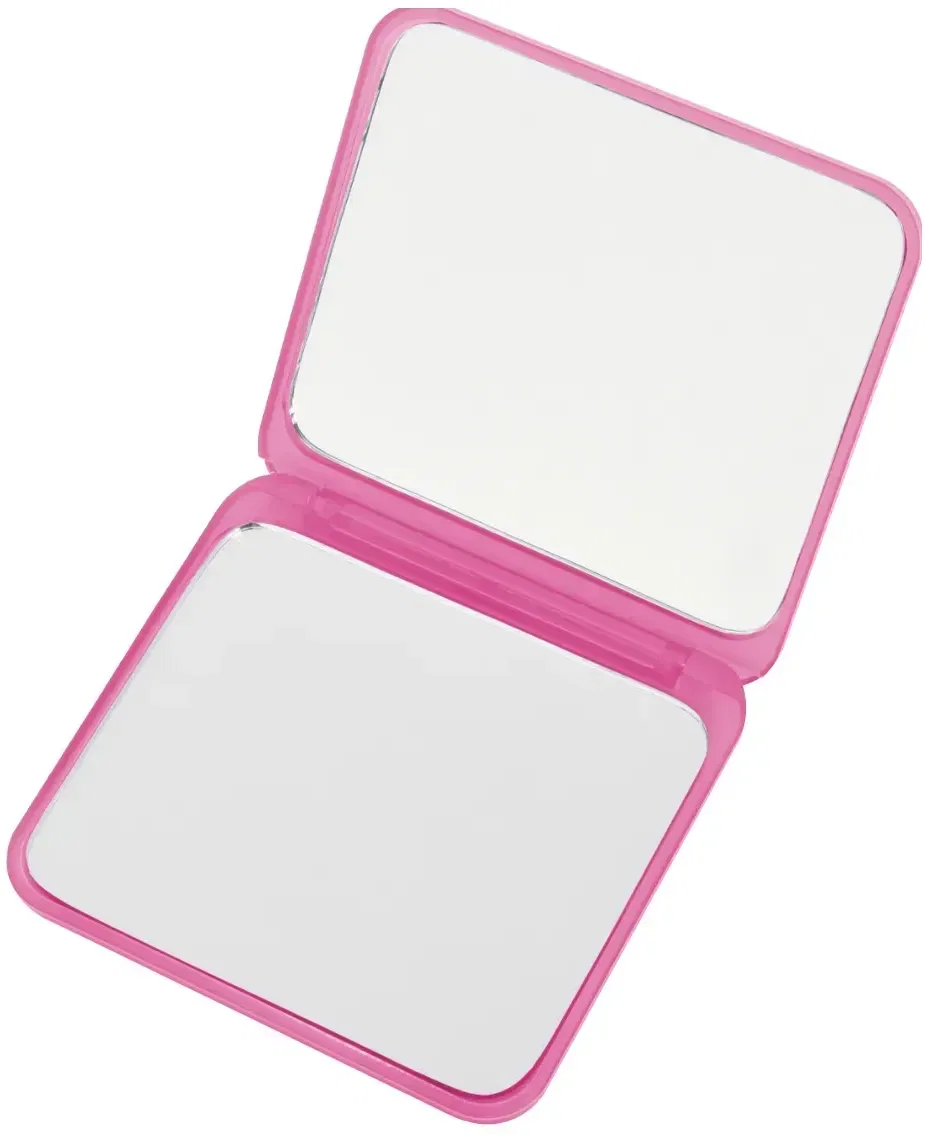 Dual-sided compact mirror with regular and magnified reflection surfaces