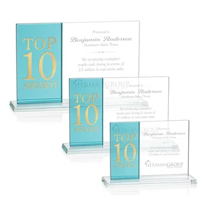 Starfire and Teal Glass Panel Award, Fused Horizontal Design