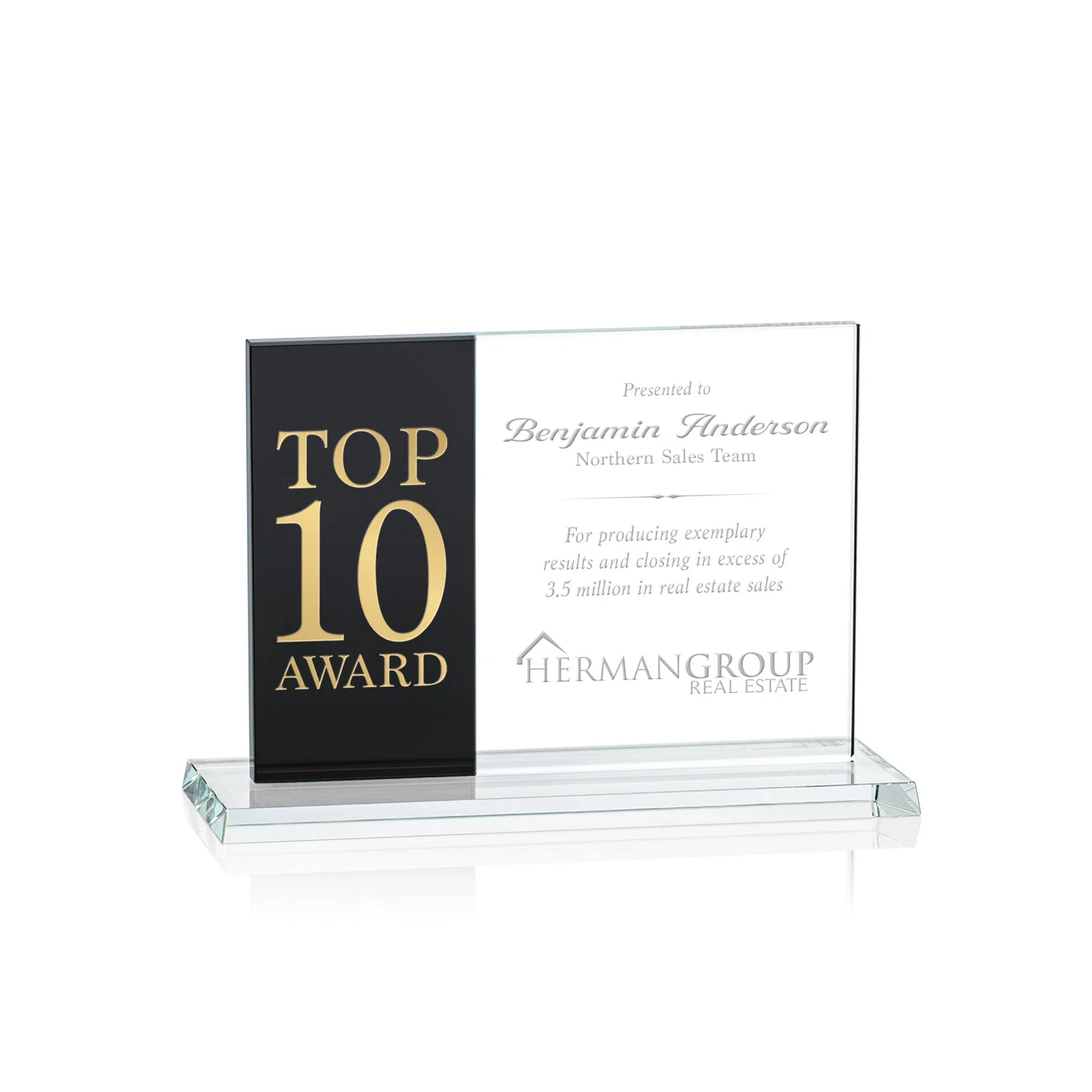 Custom Starfire and Teal Glass Panel Award, Fused Horizontal Design, awards for volunteer appreciation
