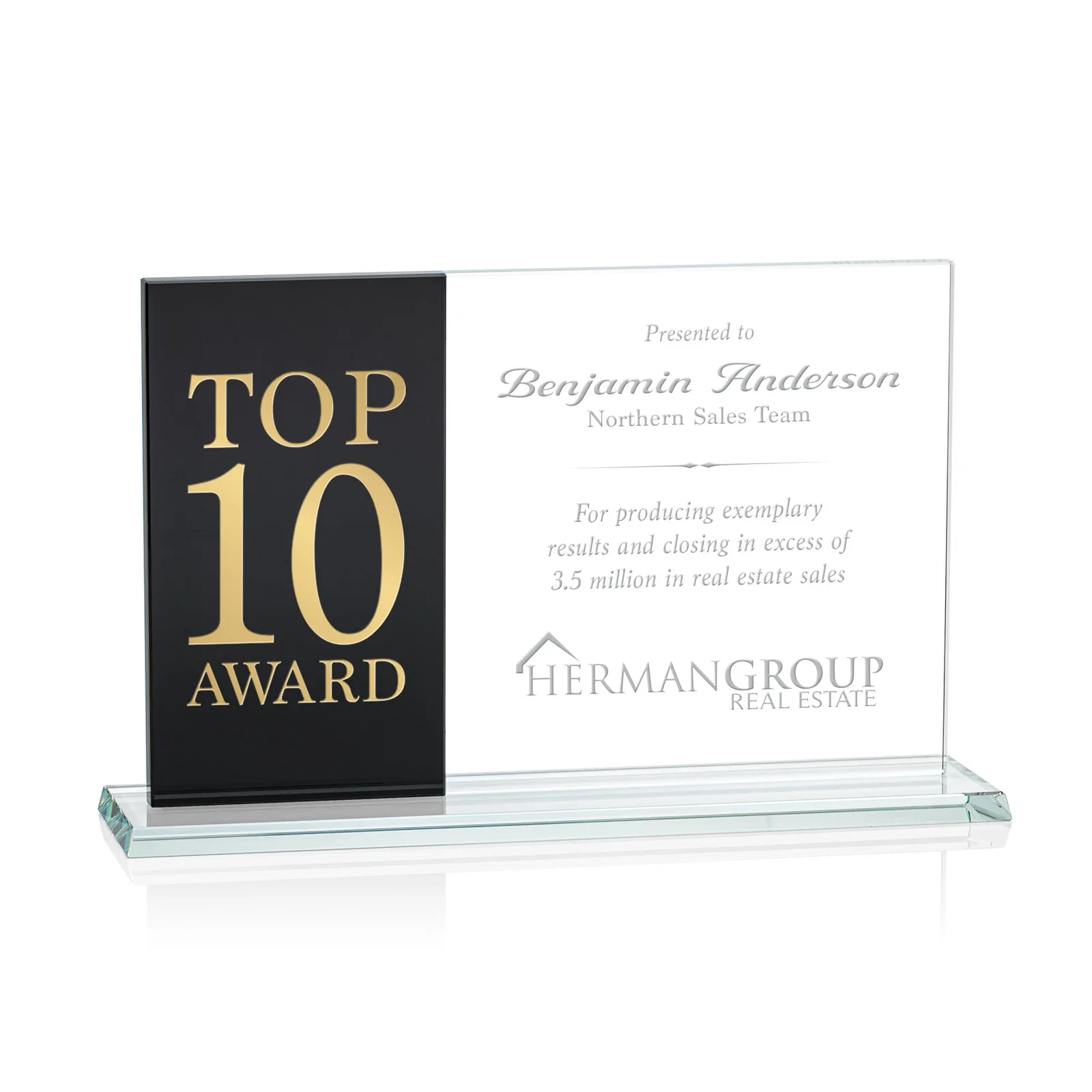 Custom Starfire and Teal Glass Panel Award, Fused Horizontal Design, awards for company anniversary events