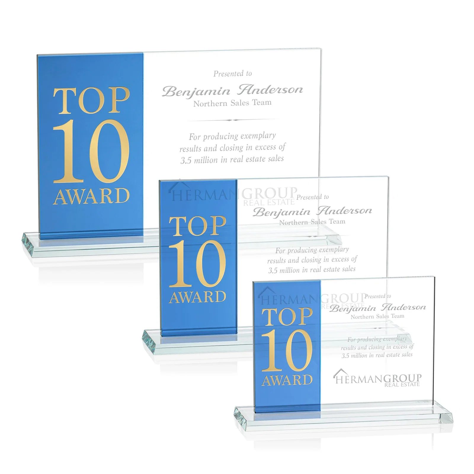 Personalized Starfire and Teal Glass Panel Award, Fused Horizontal Design, awards for employee recognition