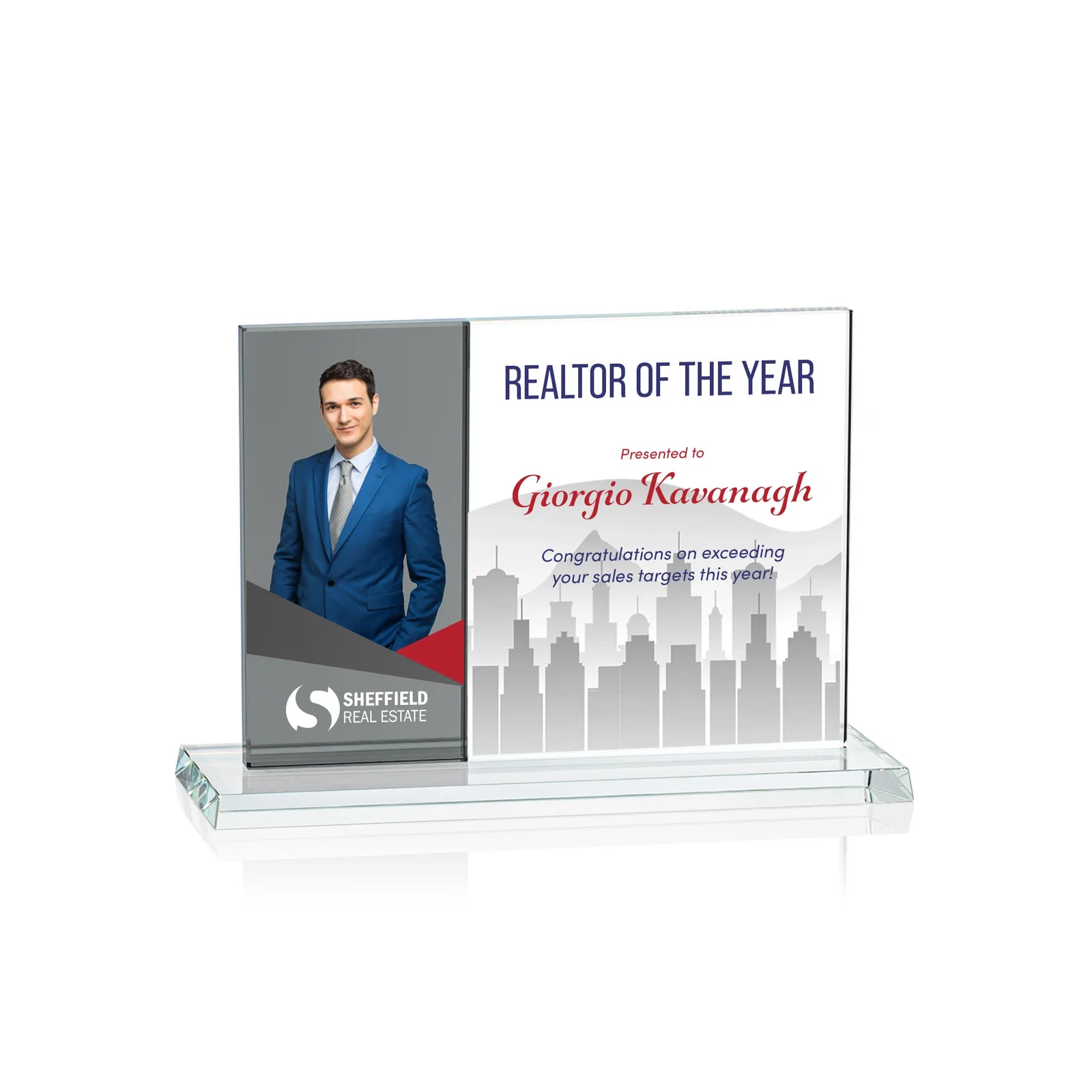 Personalized Starfire and Teal Glass Panel Award, Fused Horizontal Design, awards for team milestone celebrations