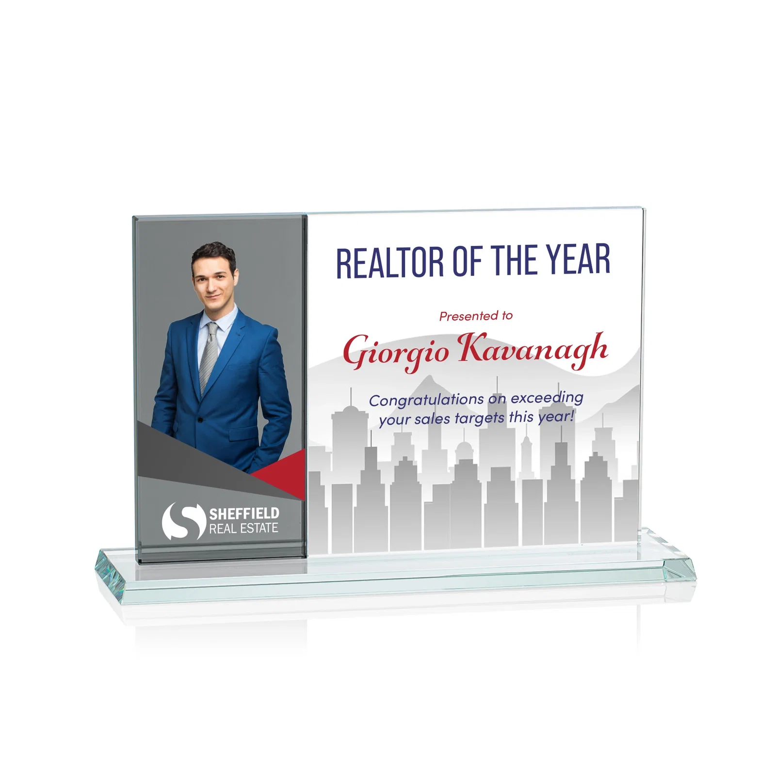 Personalized Starfire and Teal Glass Panel Award, Fused Horizontal Design, awards for donor appreciation