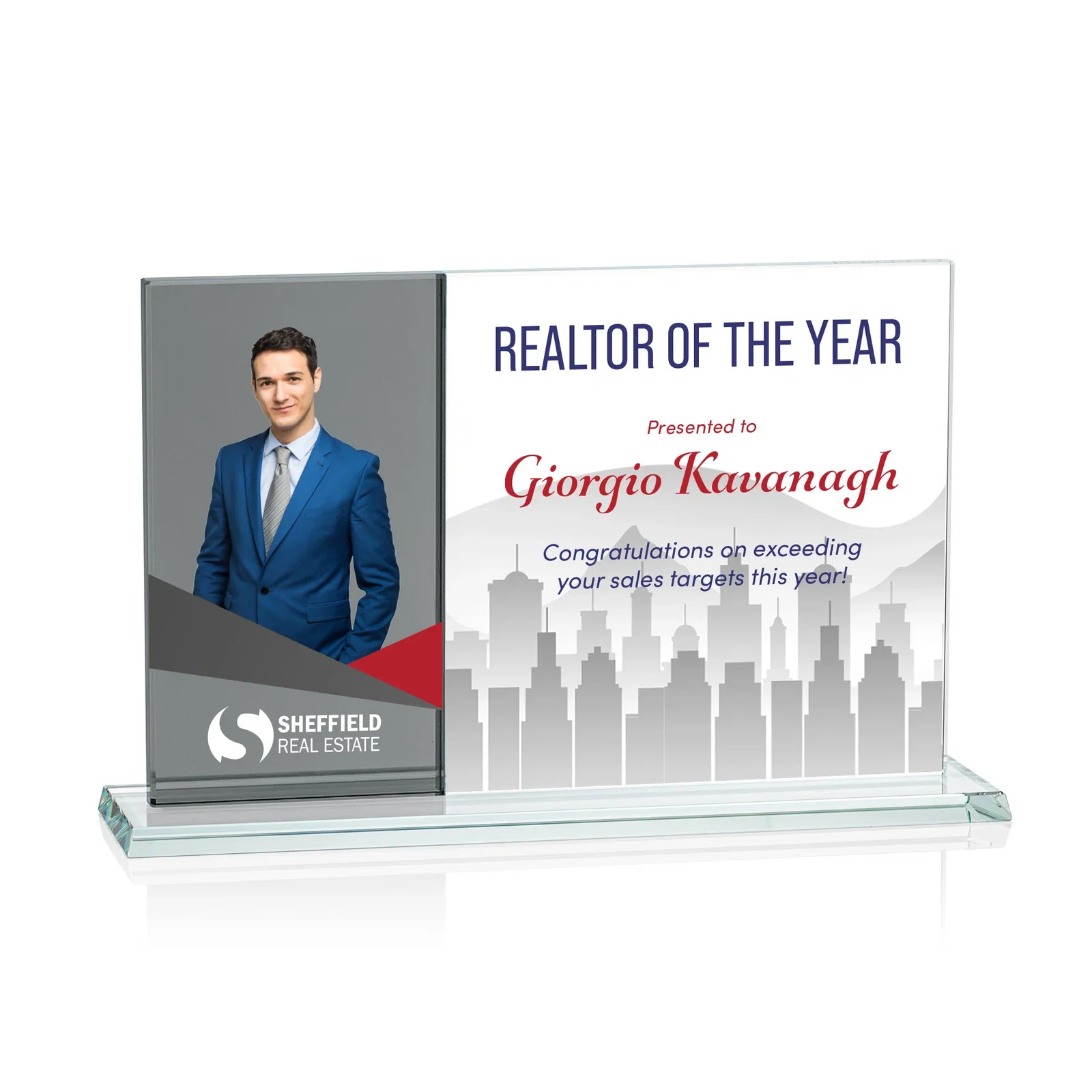 Personalized Starfire and Teal Glass Panel Award, Fused Horizontal Design, awards for graduation ceremonies