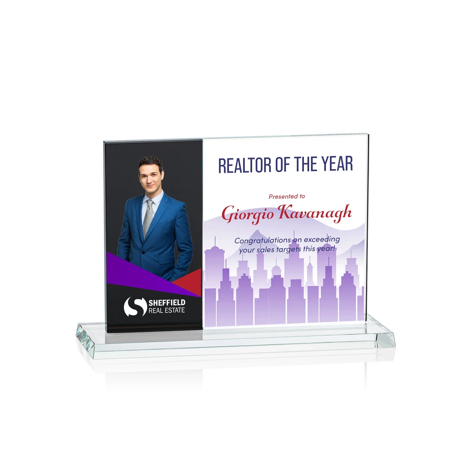 Personalized Starfire and Teal Glass Panel Award, Fused Horizontal Design, awards for volunteer appreciation