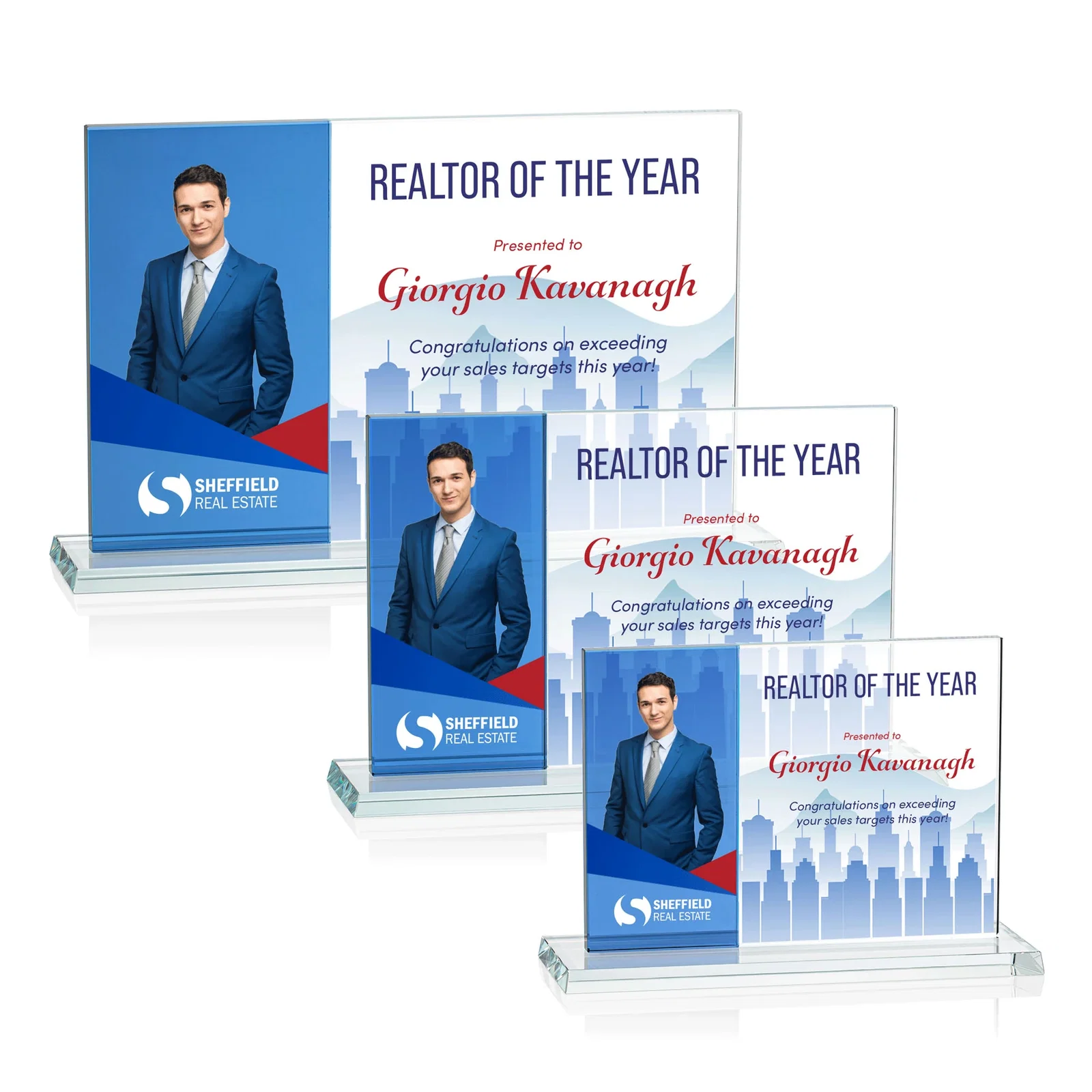 Promotional Starfire and Teal Glass Panel Award, Fused Horizontal Design, awards for employee recognition