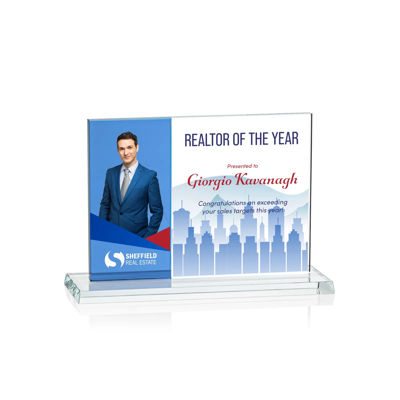 Promotional Starfire and Teal Glass Panel Award, Fused Horizontal Design, awards for corporate award ceremonies