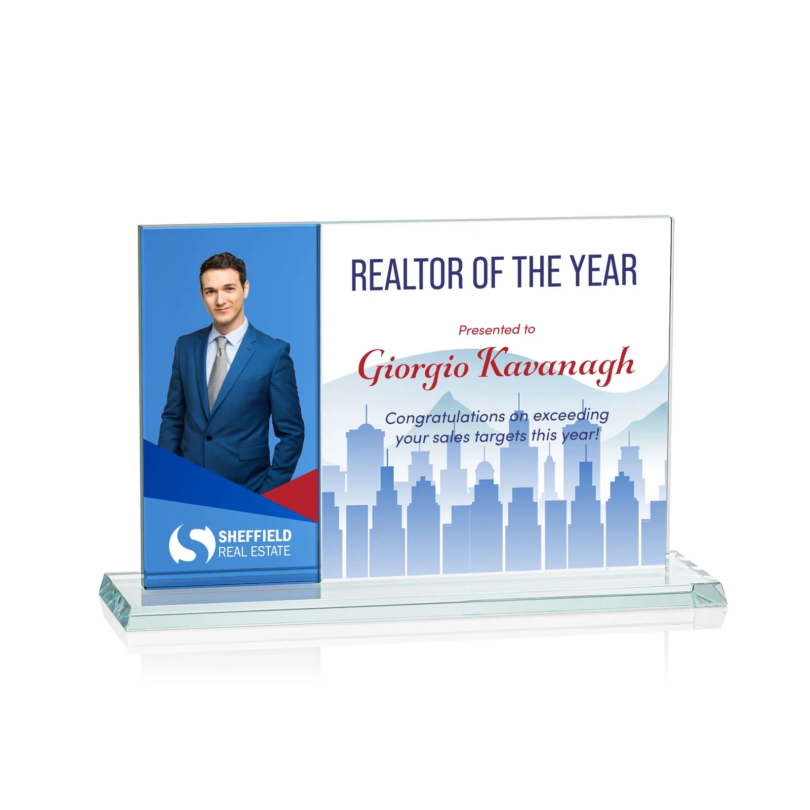 Promotional Starfire and Teal Glass Panel Award, Fused Horizontal Design, awards for service anniversary gifts