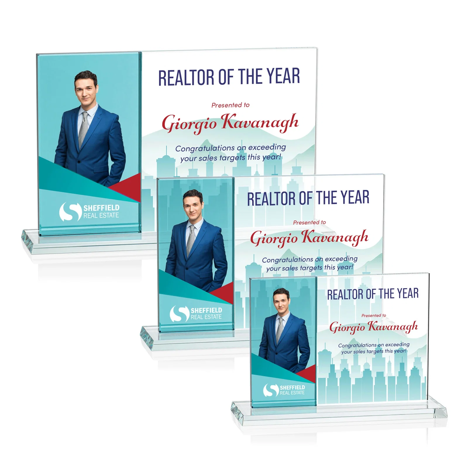 Promotional Starfire and Teal Glass Panel Award, Fused Horizontal Design, awards for retirement presentations