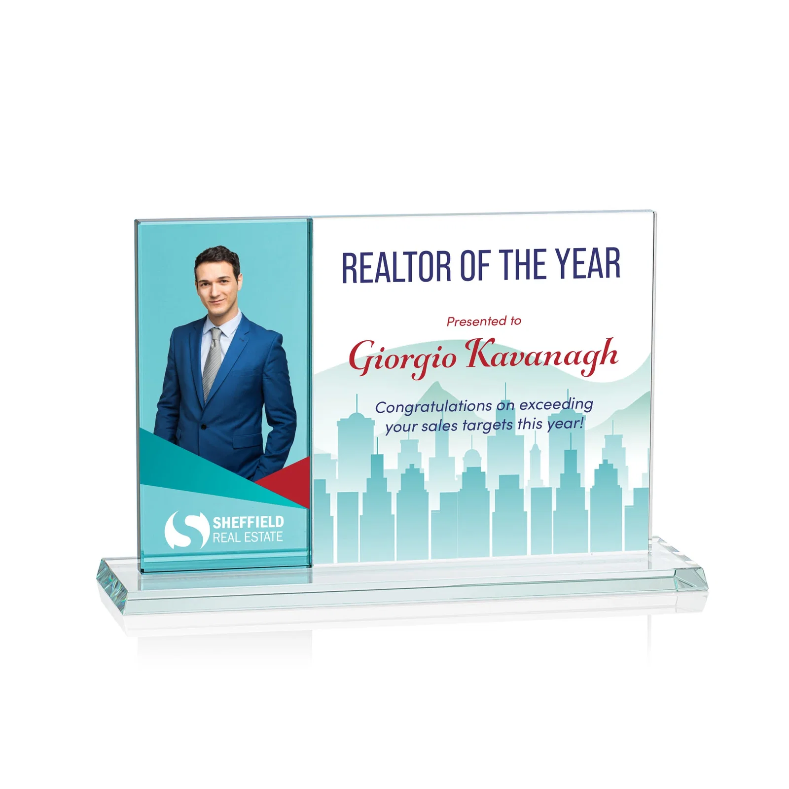 Promotional Starfire and Teal Glass Panel Award, Fused Horizontal Design, awards for donor appreciation