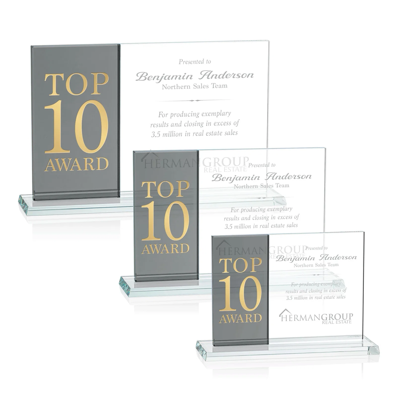 Custom Starfire and Teal Glass Panel Award, Fused Horizontal Design, awards for retirement presentations