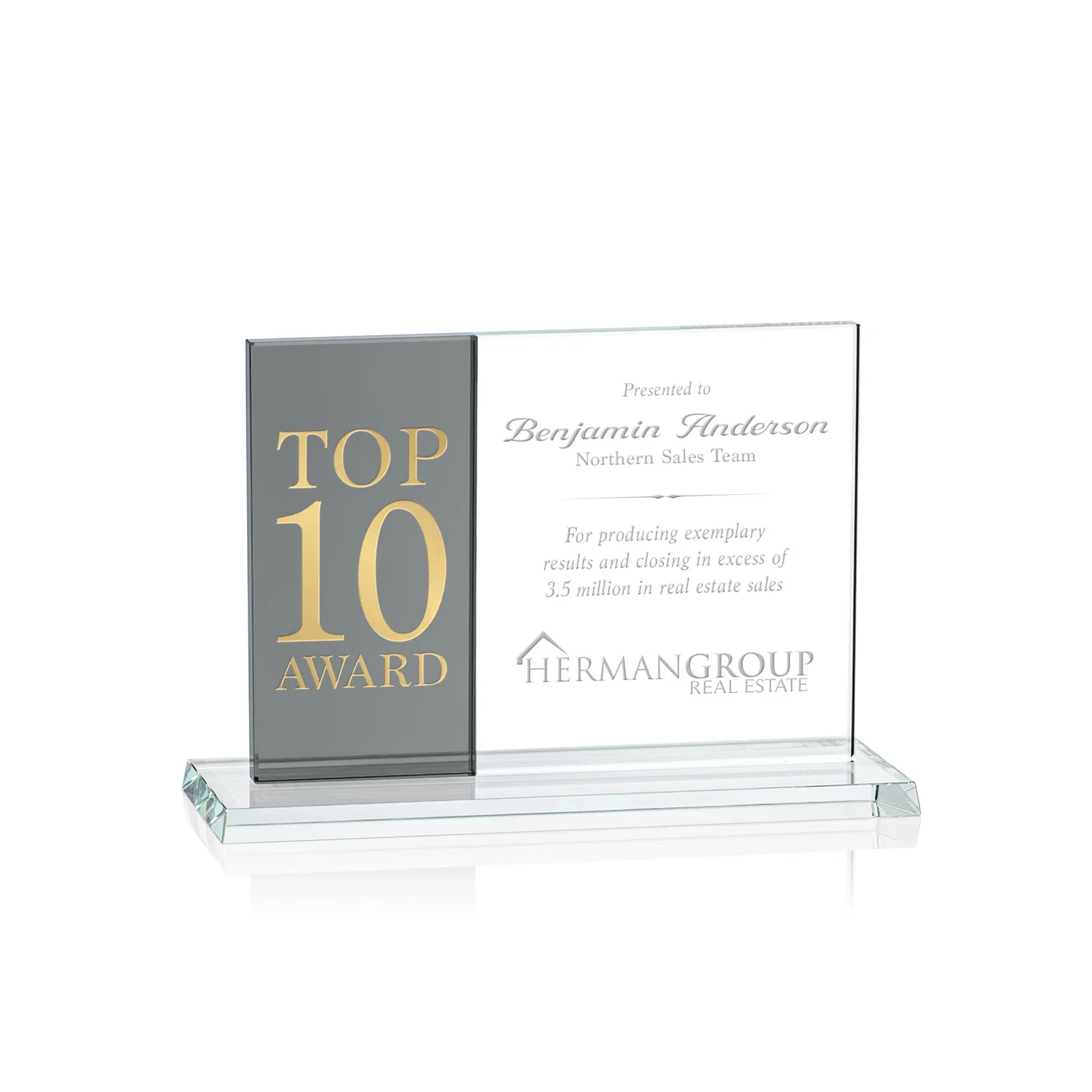Custom Starfire and Teal Glass Panel Award, Fused Horizontal Design, awards for team milestone celebrations