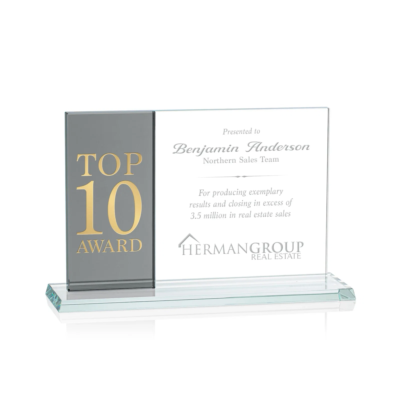 Custom Starfire and Teal Glass Panel Award, Fused Horizontal Design, awards for donor appreciation