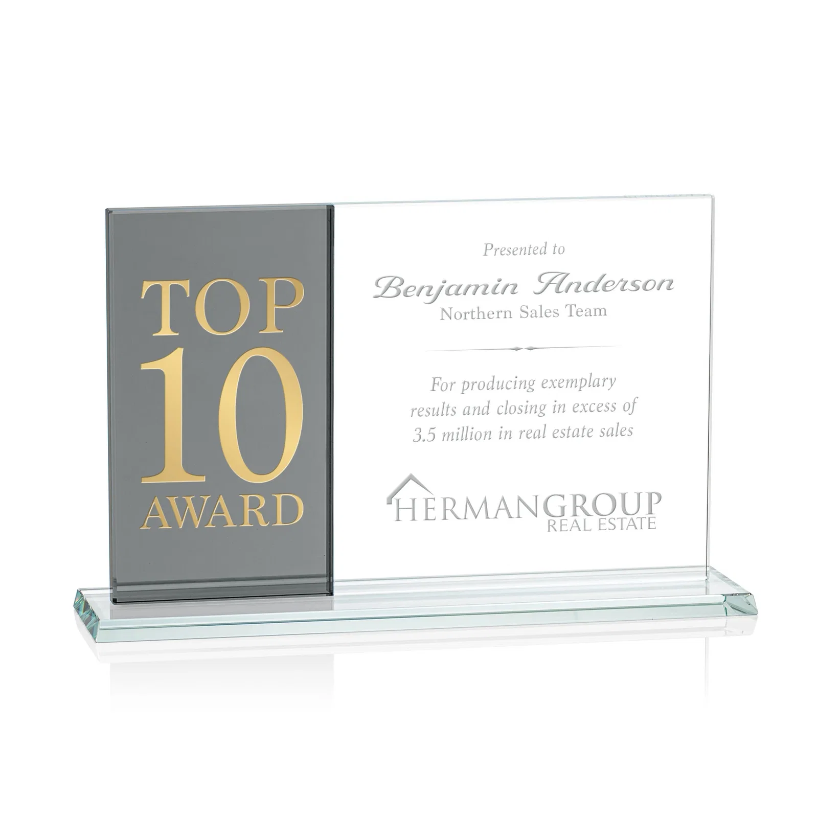 Custom Starfire and Teal Glass Panel Award, Fused Horizontal Design, awards for graduation ceremonies