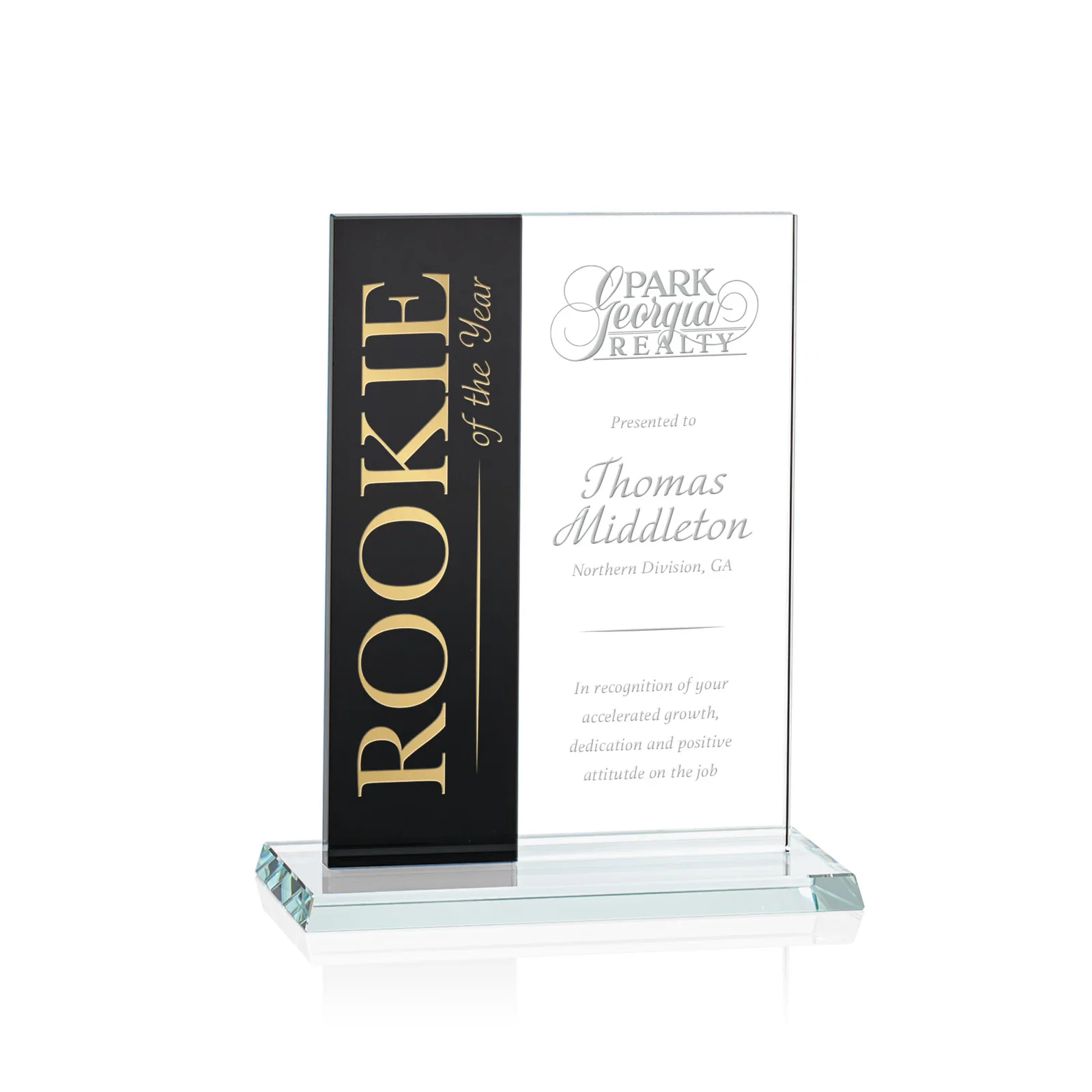 Custom Starfire and Teal Glass Panel Award, Fused Vertical Design, awards for volunteer appreciation