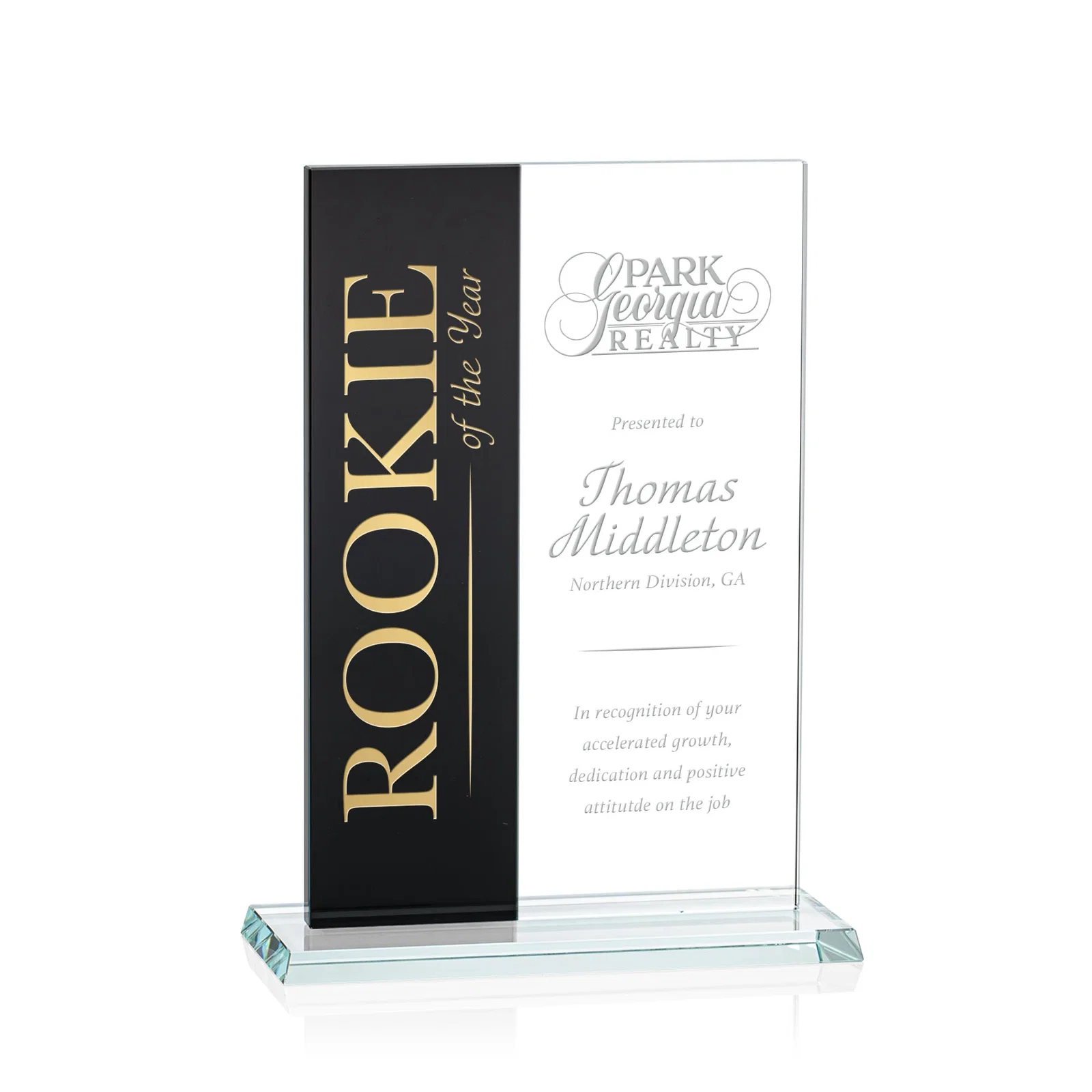 Custom Starfire and Teal Glass Panel Award, Fused Vertical Design, awards for dealer and partner awards