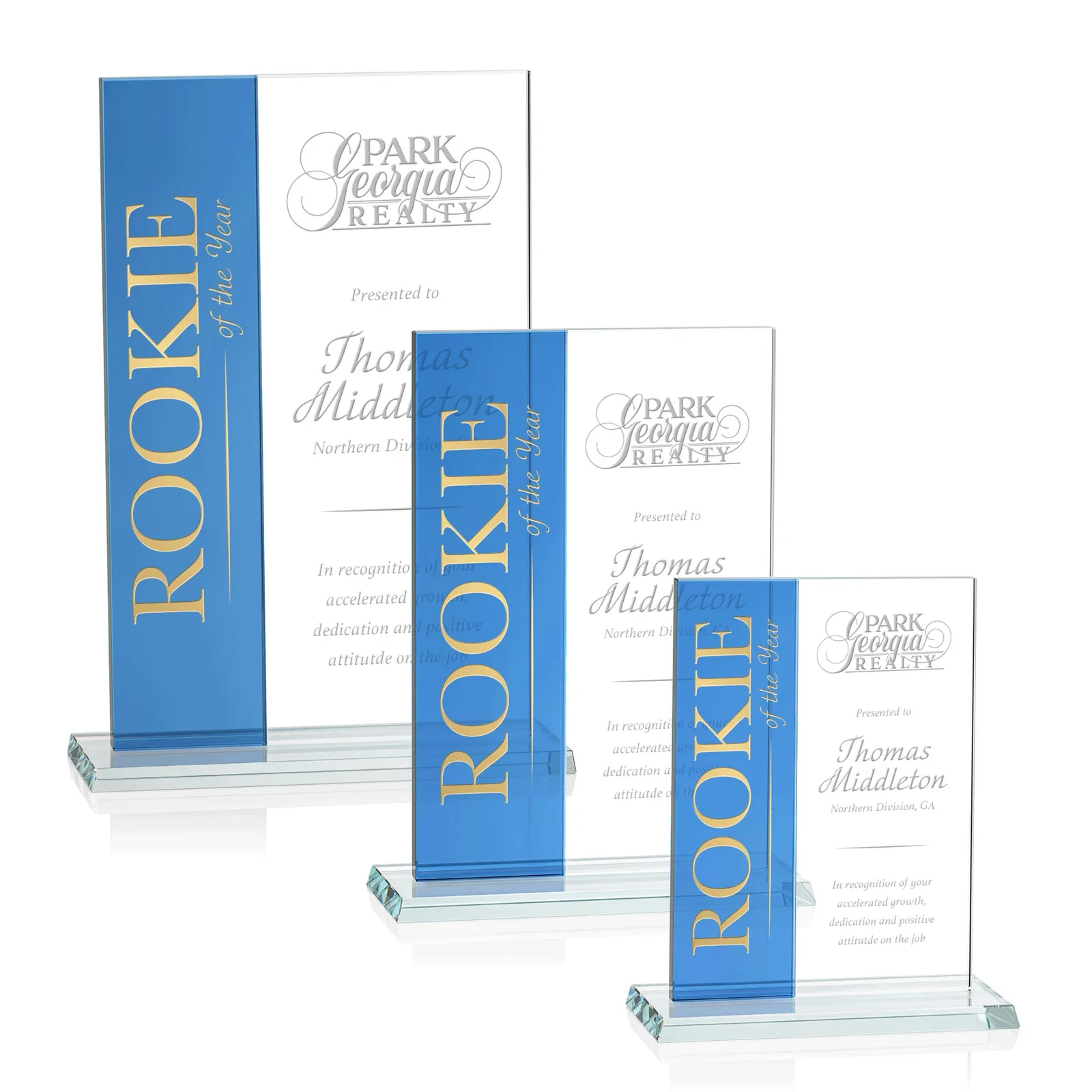 Personalized Starfire and Teal Glass Panel Award, Fused Vertical Design, awards for employee recognition