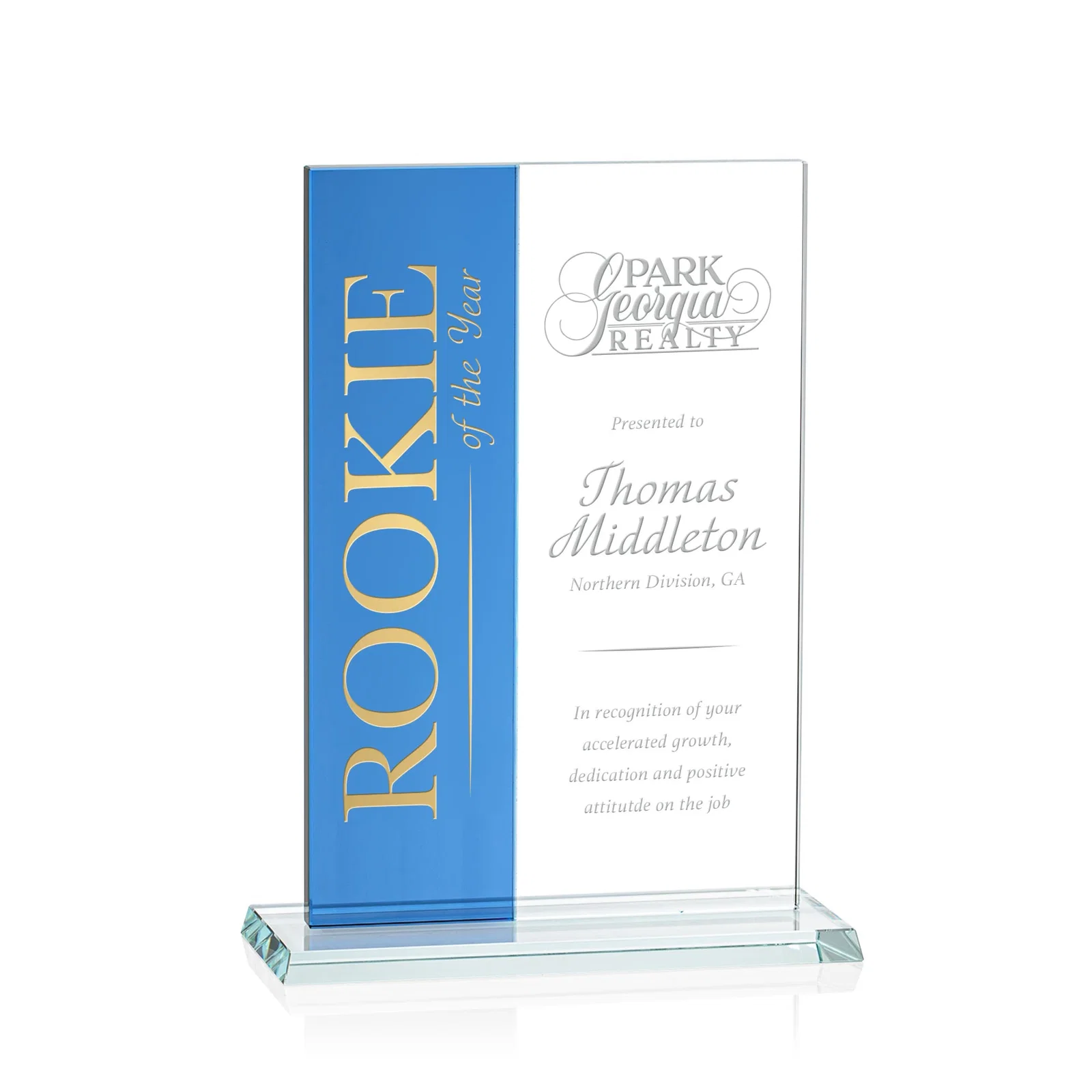 Personalized Starfire and Teal Glass Panel Award, Fused Vertical Design, awards for service anniversary gifts