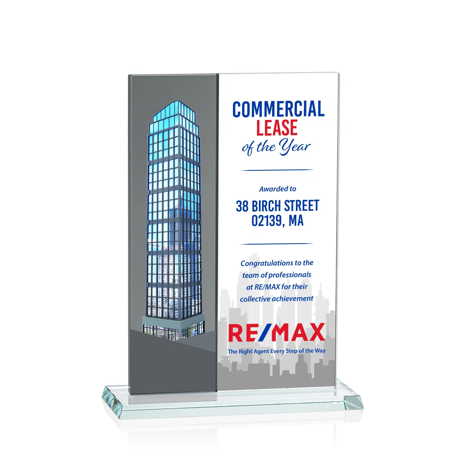 Personalized Starfire and Teal Glass Panel Award, Fused Vertical Design, awards for donor appreciation
