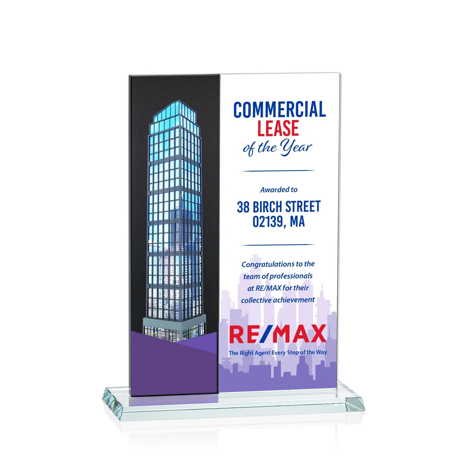 Personalized Starfire and Teal Glass Panel Award, Fused Vertical Design, awards for dealer and partner awards