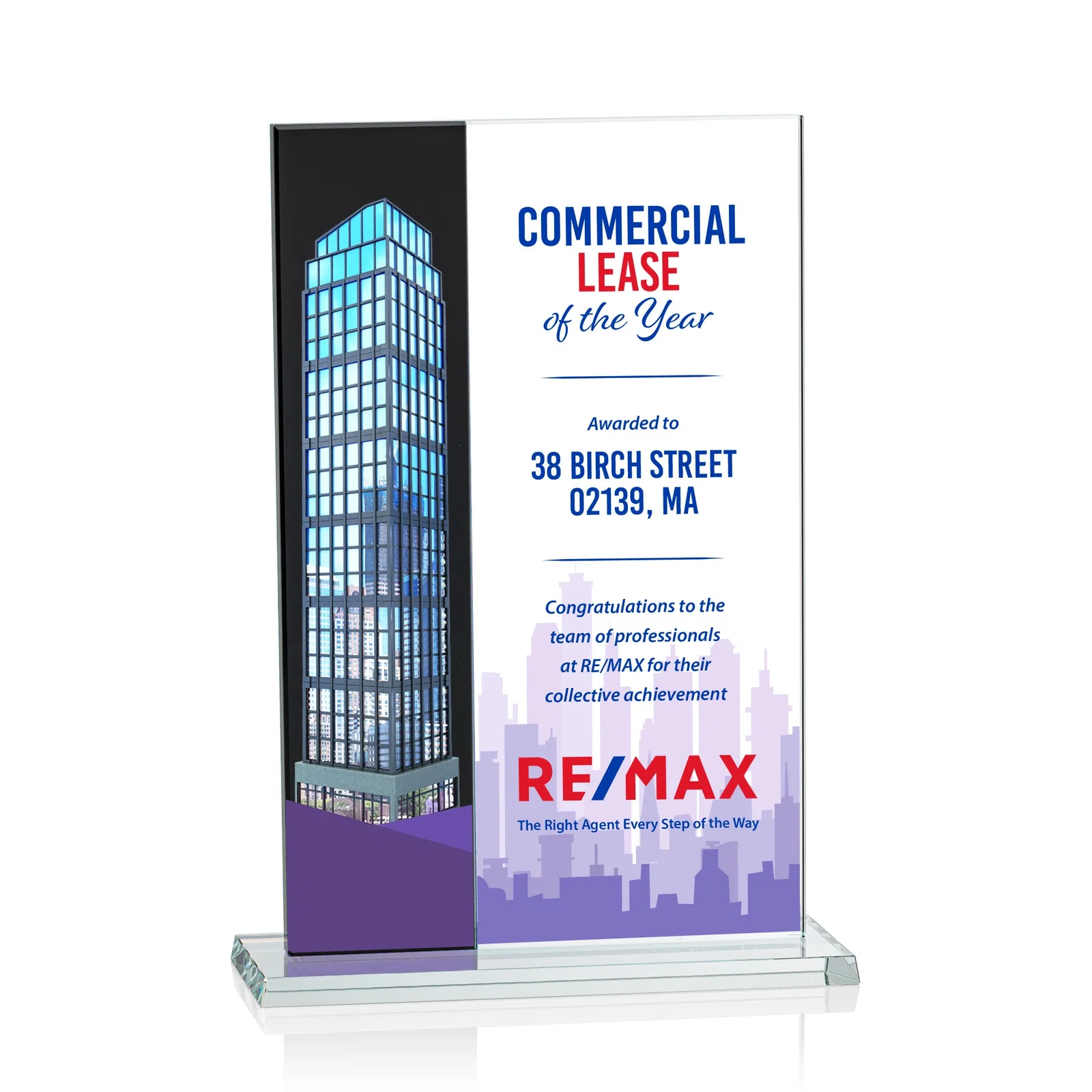 Personalized Starfire and Teal Glass Panel Award, Fused Vertical Design, awards for company anniversary events