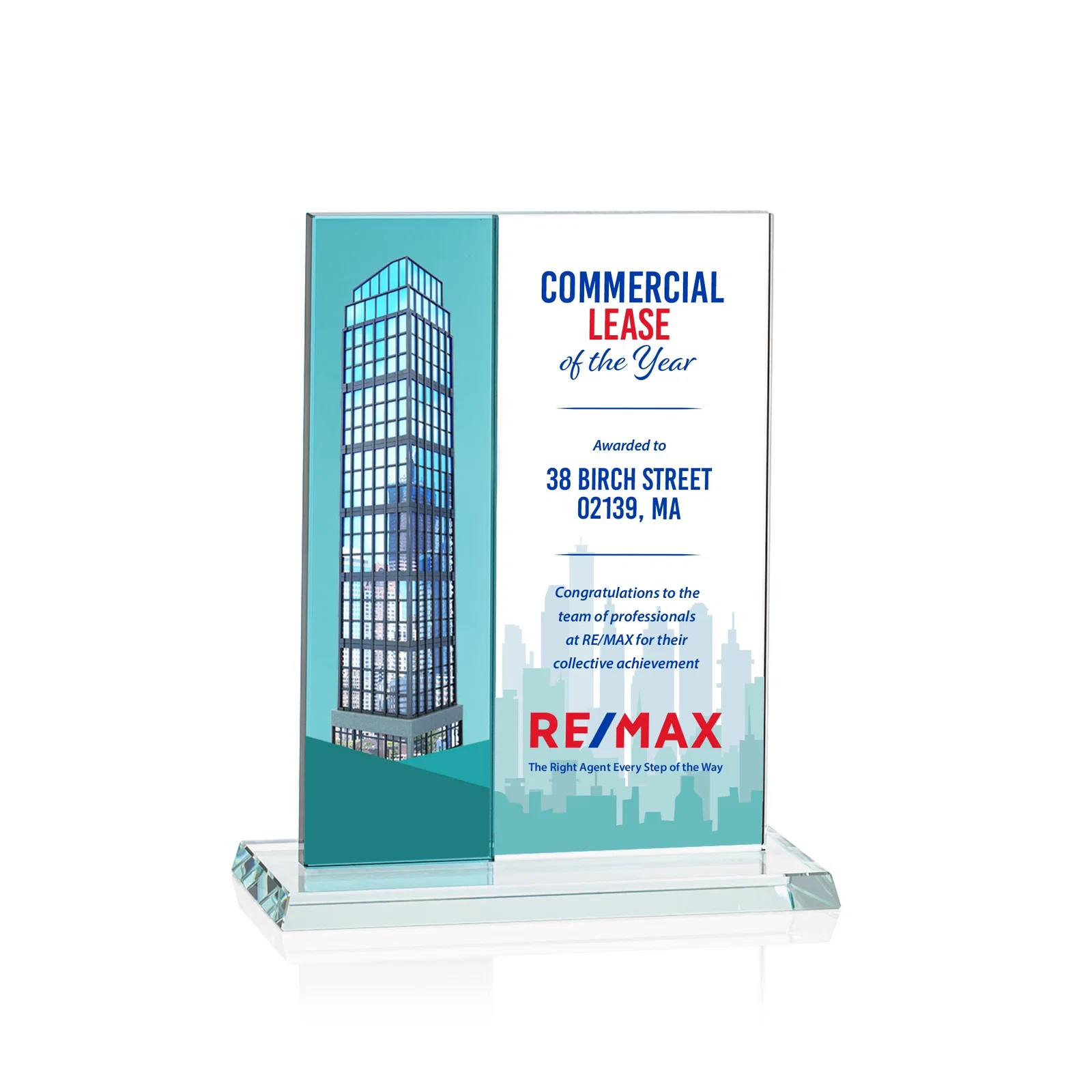Promotional Starfire and Teal Glass Panel Award, Fused Vertical Design, awards for team milestone celebrations